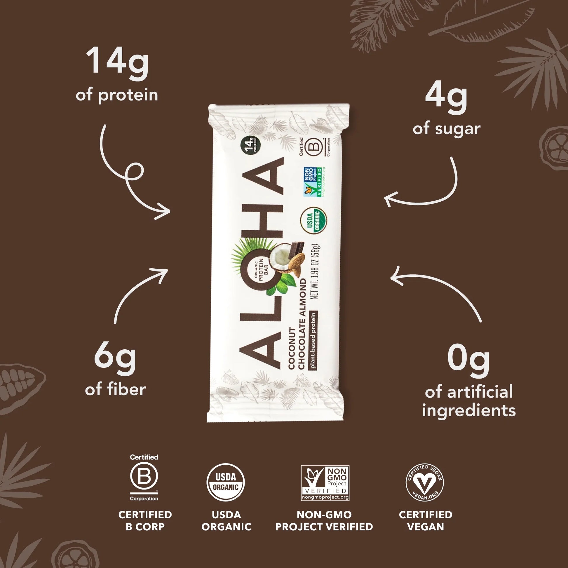 Plant Based Protein Bars, Coconut Chocolate Almond, 14G Protein (Pack of 12)